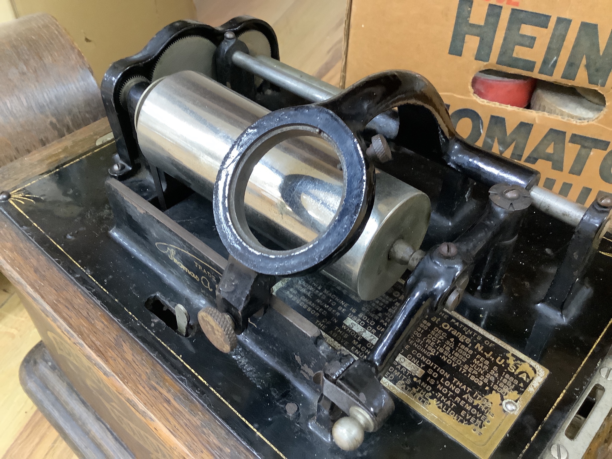 An Edison standard phonograph together with a collection of boxed cylinders